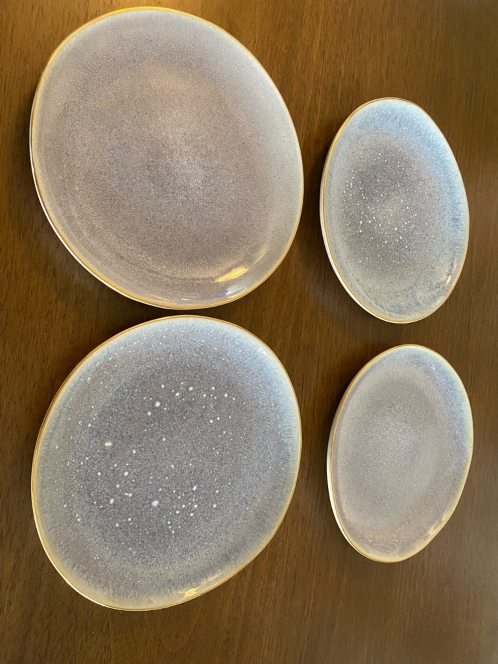 Anthropologie Glided Lilac Speckle Glazed Stoneware Plates with Gold  Rim